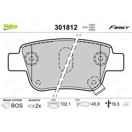 Brake Pad Set, disc brake VALEO 301812